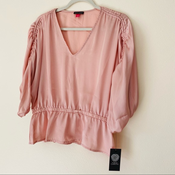 New Vince Camuto Pink Ruched Tie Sleeve Flowy Blouse - Picture 6 of 7
